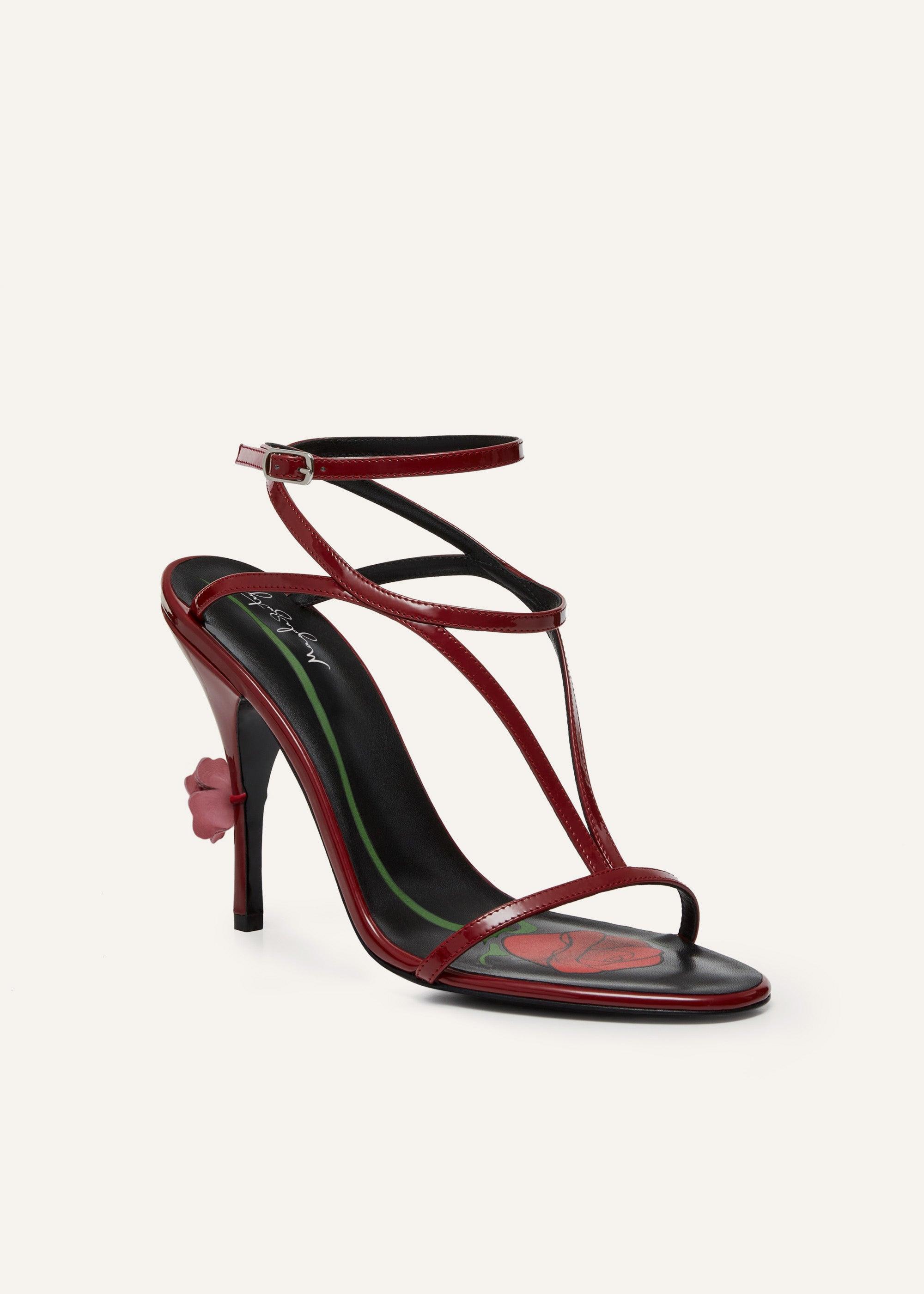 Strappy sandal heels in burgundy leather Product Image