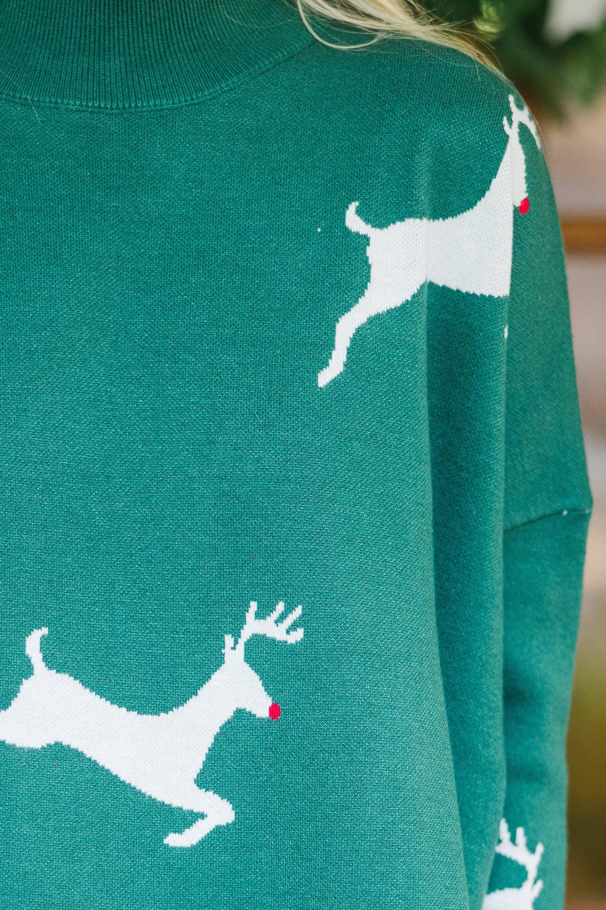 Quick Decisions Emerald Green Reindeer Sweater Female Product Image