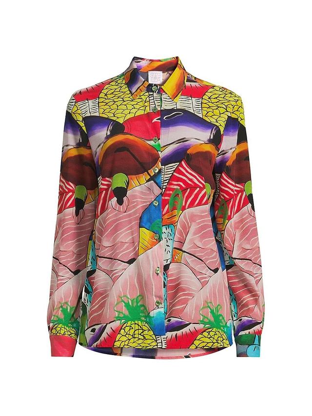 Womens Stretch-Silk Abstract Blouse Product Image