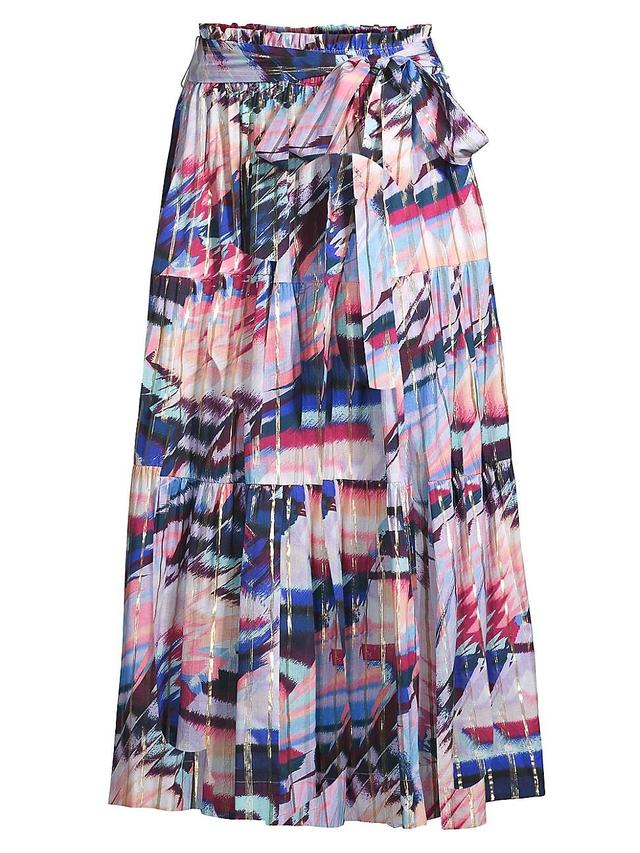 Womens Jenni Abstract-Print Pleated Cotton-Blend Midi-Skirt Product Image