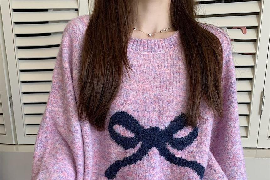 Crewneck Ribbon Jacquard Sweater Product Image