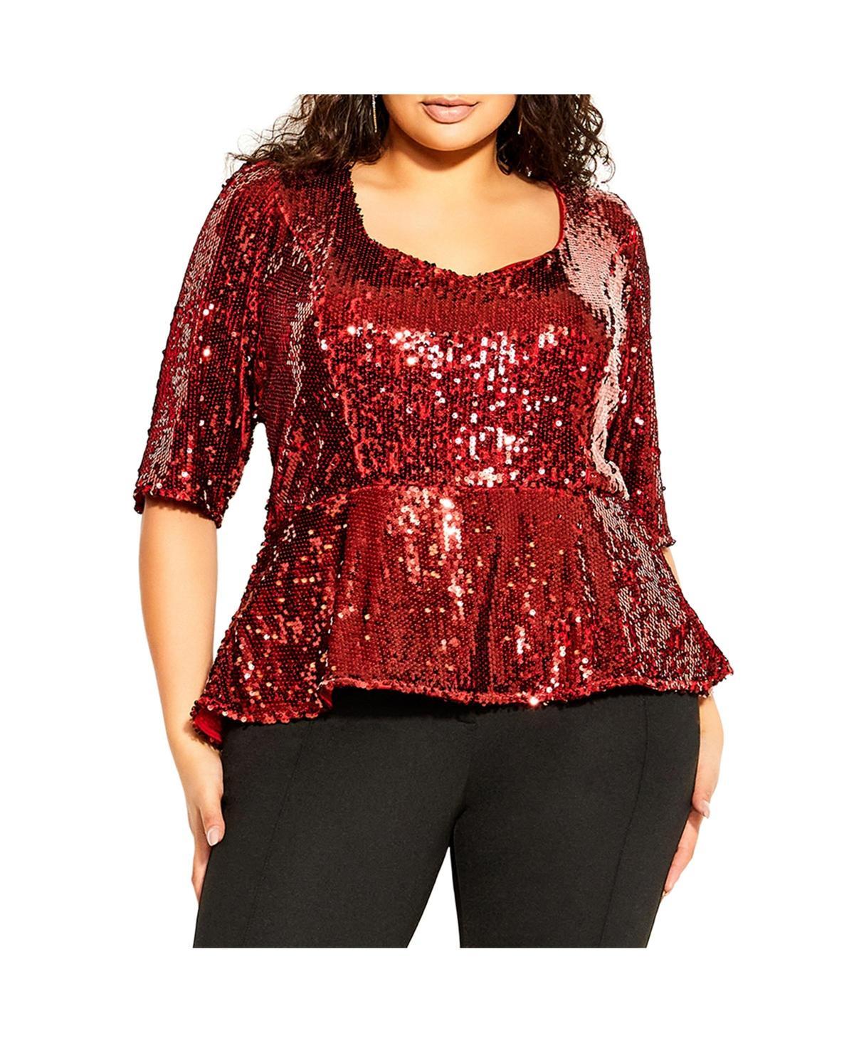 City Chic Womens Sequin Puff Top Product Image