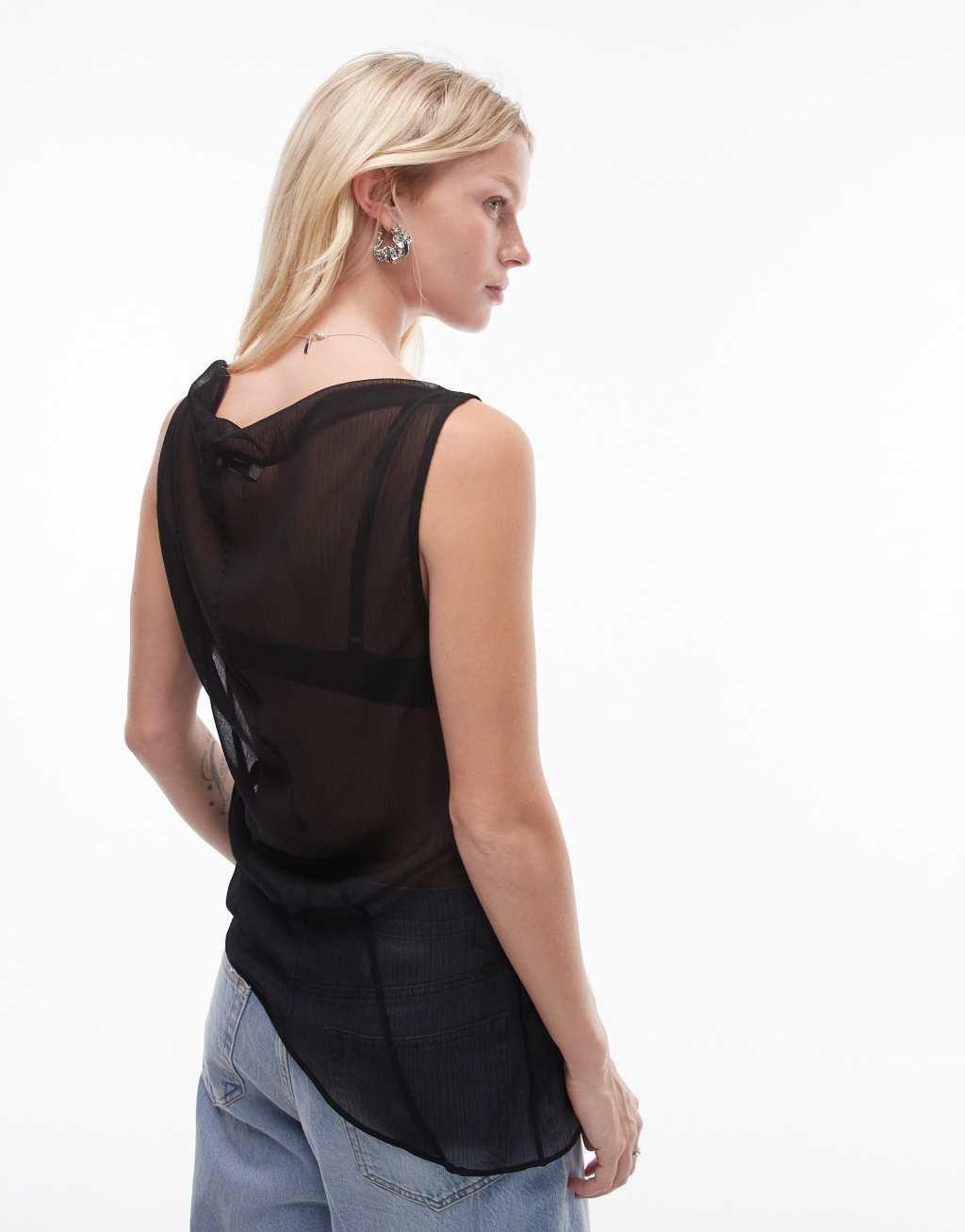 Topshop sheer sleeveless top in black Product Image