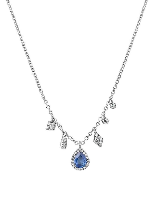 Womens 14K White Gold, Sapphire, & Diamond Pendant Necklace Product Image