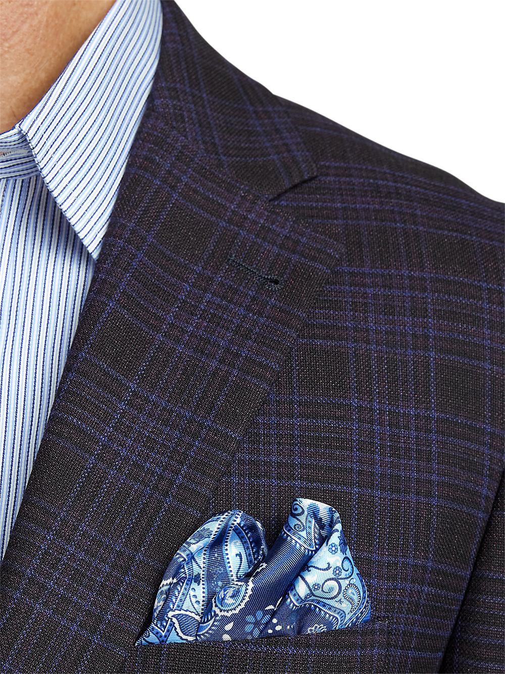 Wool Stretch Plaid Single Breasted Notch Lapel Suit - Brown/navy Product Image