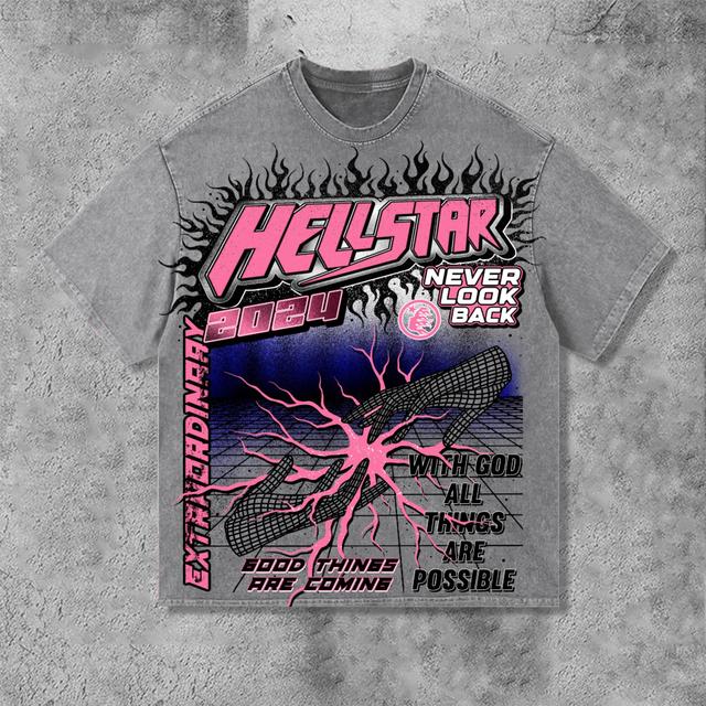 Hstar-2024 New Large Print Pattern Design Acid Washed T-Shirt Product Image