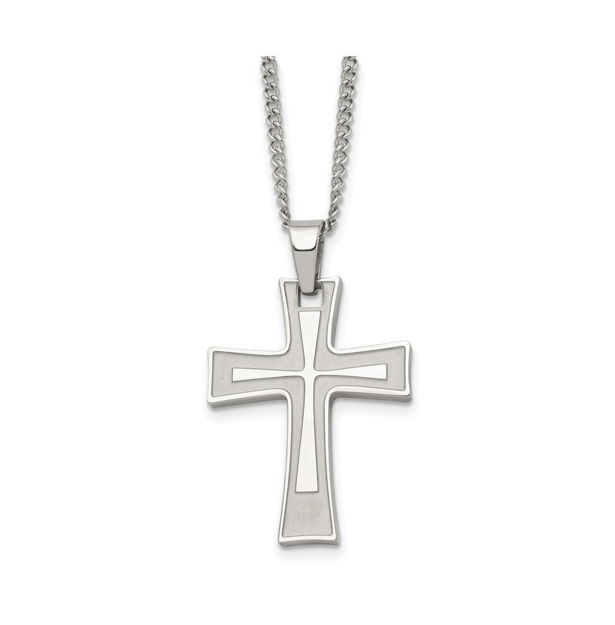 Chisel Brushed and Polished Cross Pendant on a Cable Chain Necklace Product Image