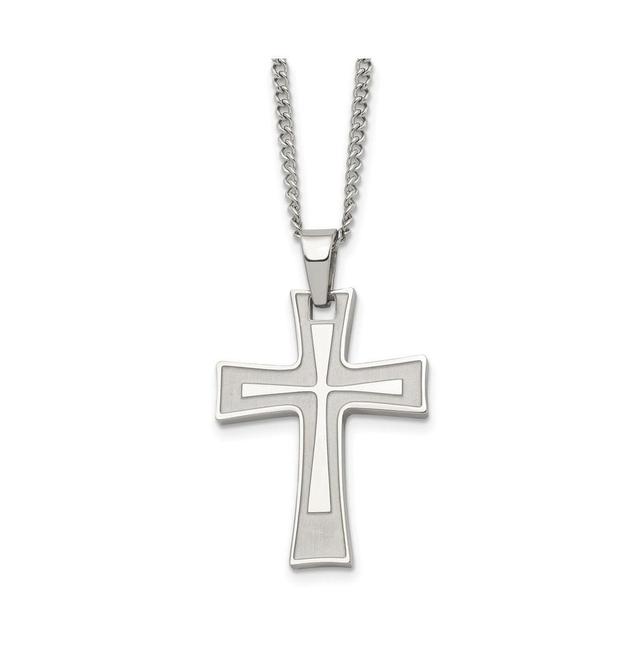 Chisel Brushed and Polished Cross Pendant on a Cable Chain Necklace Product Image