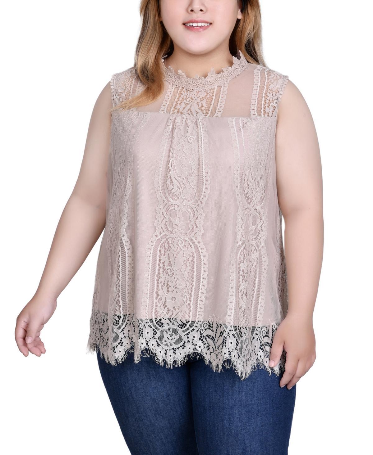 Plus Size Sleeveless Mock Neck Lace Top Product Image