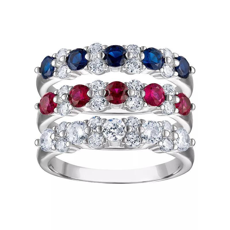 Sterling Silver 3-Piece Red, White & Blue Cubic Zirconia Stack Ring Set, Womens Product Image