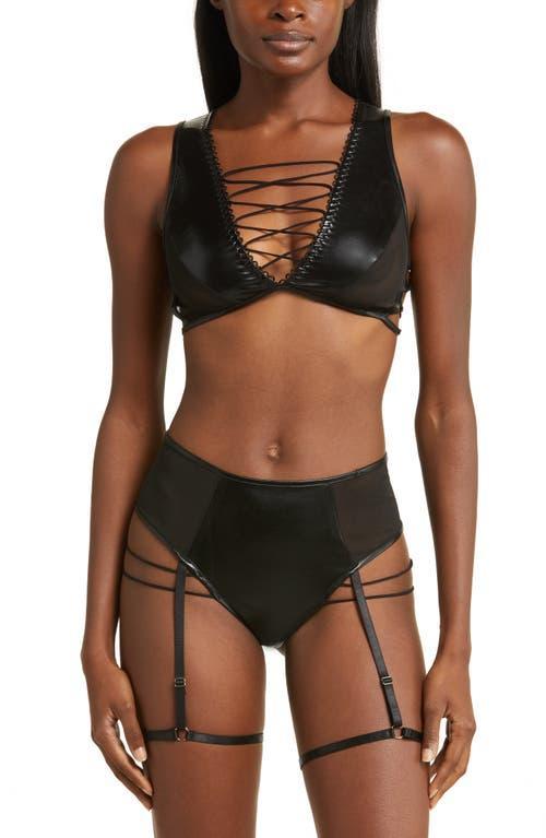 Hauty Strappy Faux Leather & Mesh Bralette Product Image