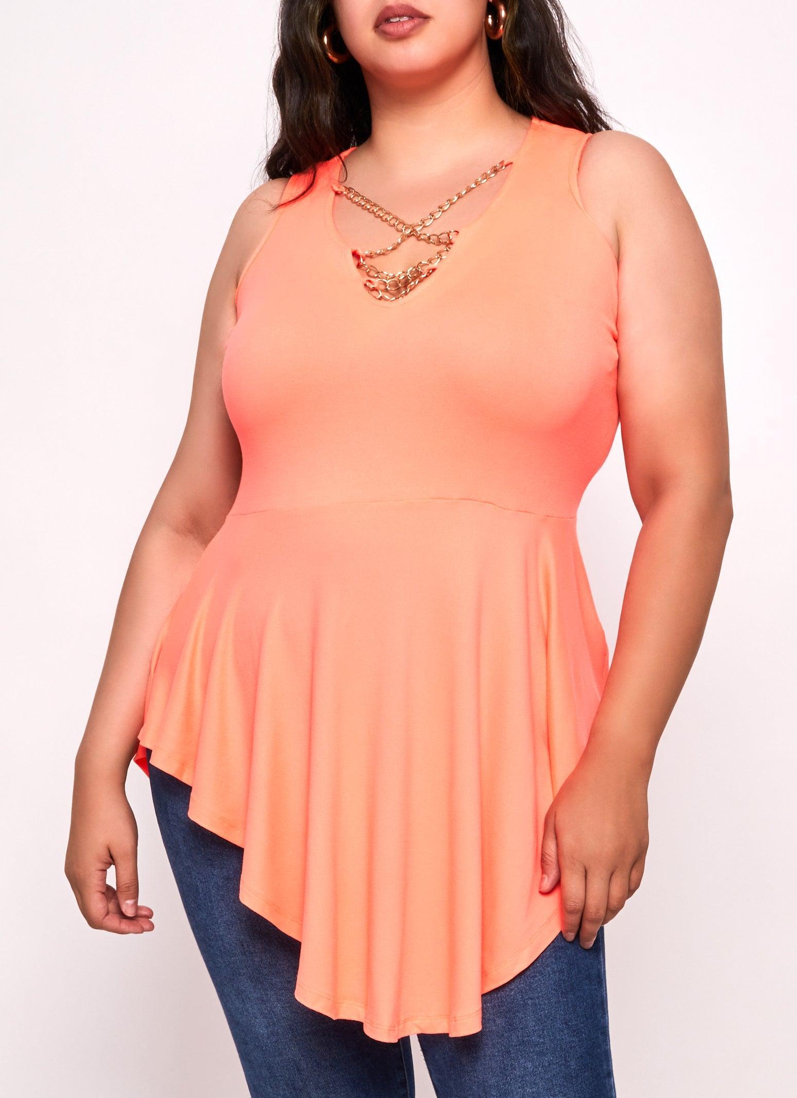 Womens Plus Size Chain Detail Peplum Tunic Tank Top Product Image