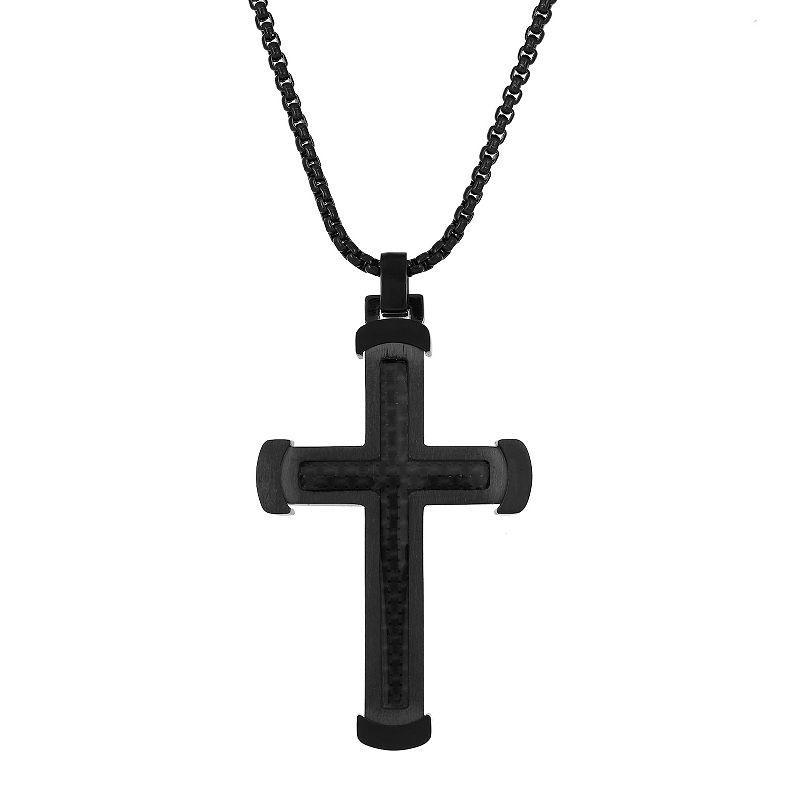 Mens LYNX Black Ion-Plated Stainless Steel Cross Pendant Necklace Product Image