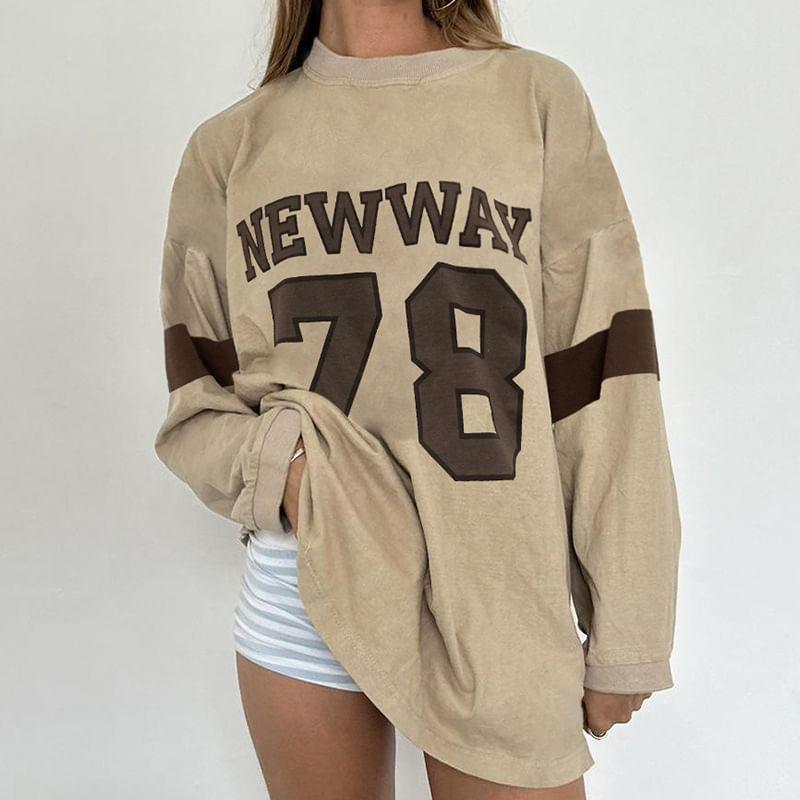 Crew Neck Numbering Oversized Pullover Product Image