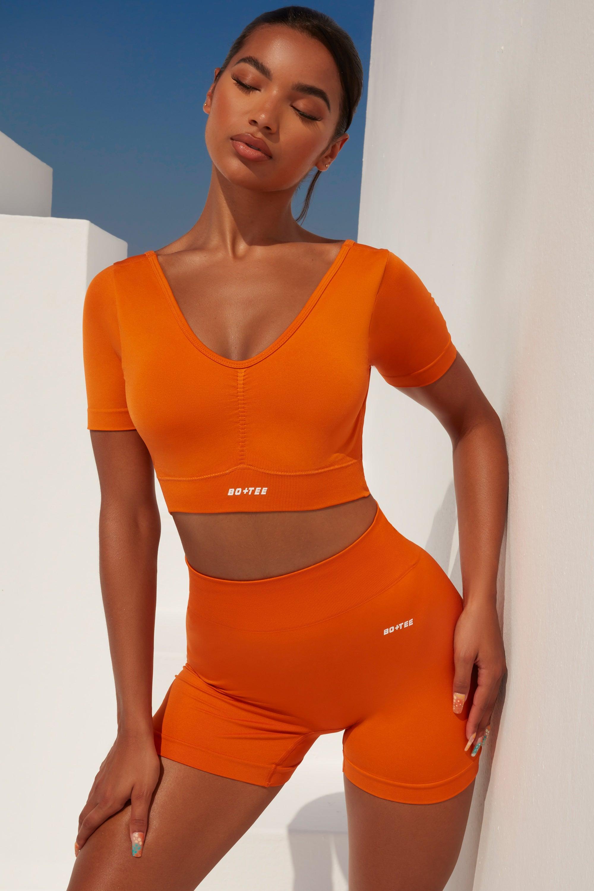 Gradient Scoop Neck Ruched Crop Top in Deep Orange Female product image