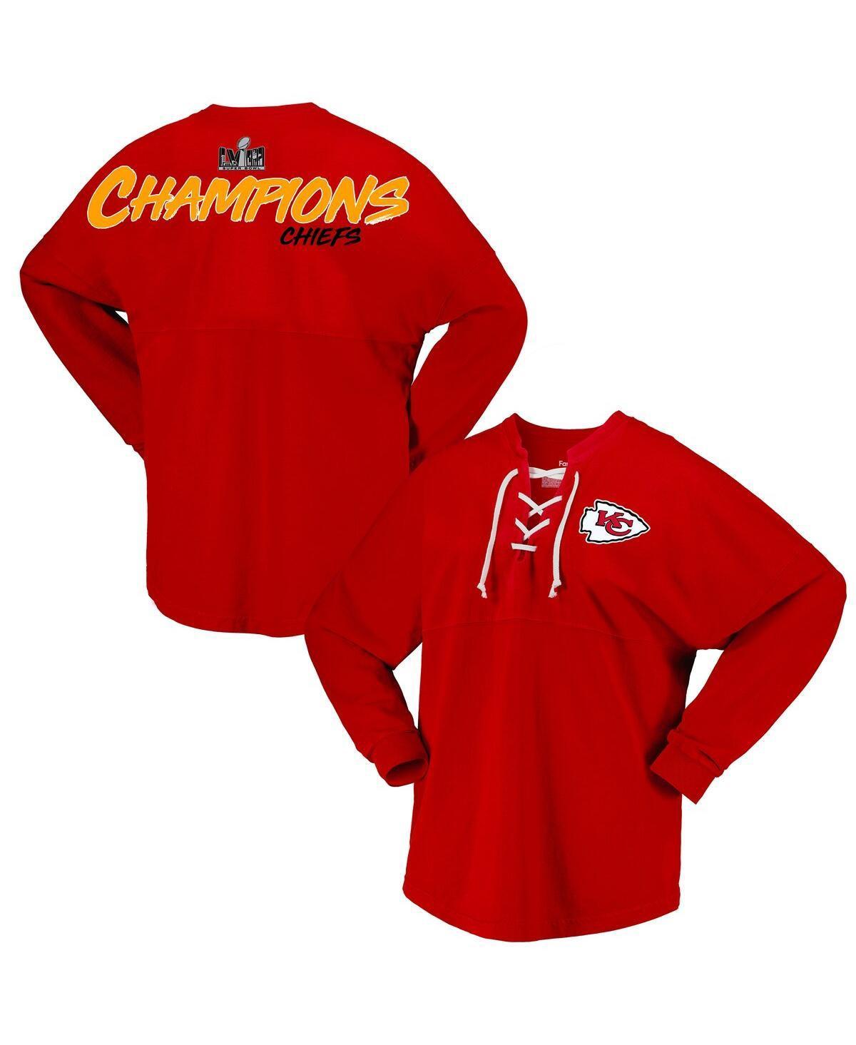 Womens Fanatics Red Kansas City Chiefs Super Bowl Lviii Champions Lace-Up Long Sleeve Jersey T-shirt Product Image