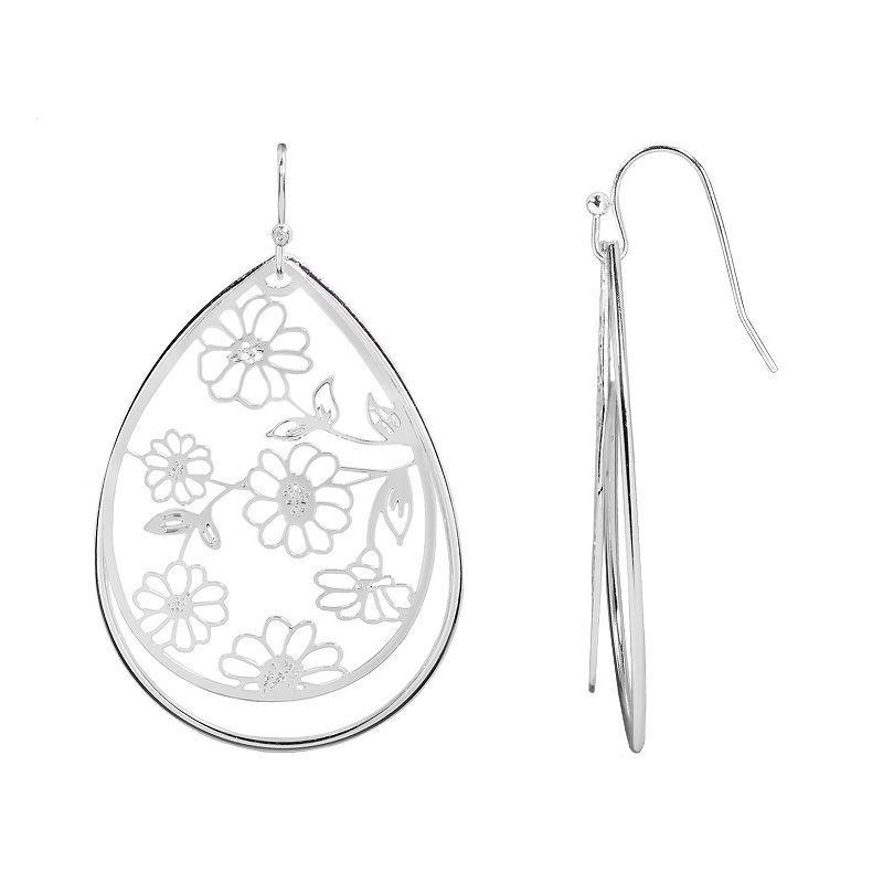 LC Lauren Conrad Silver Tone Floral Filigree Nickel Free Teardrop Earrings, Womens Product Image