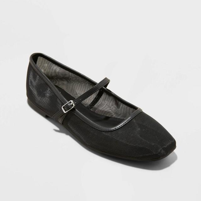 Womens Elsa Mary Jane Plain Mesh Ballet Flats with Memory Foam Insole - Wild Fable Matte Black 8.5 Product Image