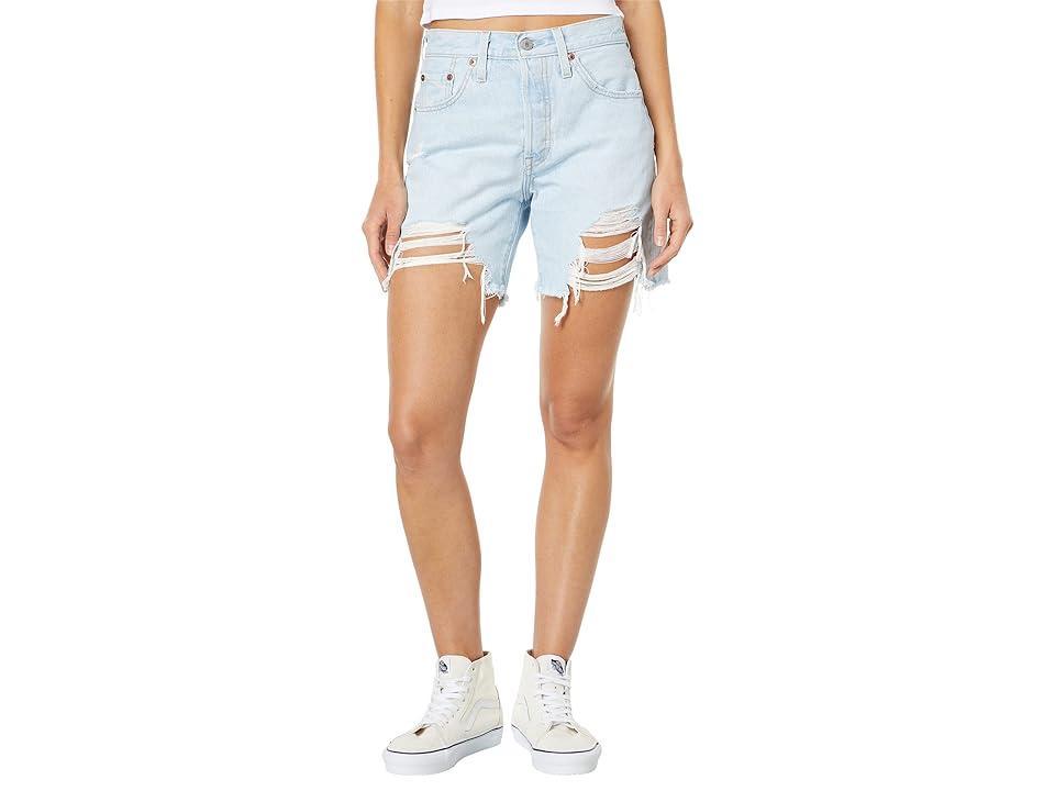 Levis 501 Button Fly Mid Thigh Distressed Denim Shorts Product Image