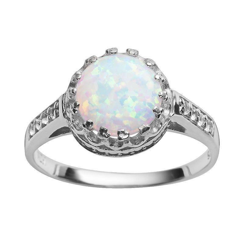 Designs by Gioelli Sterling Silver Lab-Created Opal and Lab-Created White Sapphire Crown Ring, Womens Product Image