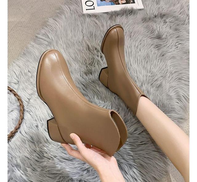 Faux Leather Chunky Heel Short Boots Product Image