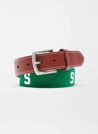 Peter Millar Mens Michigan State Belt | Color: Green | Size: 32 | MSU Product Image