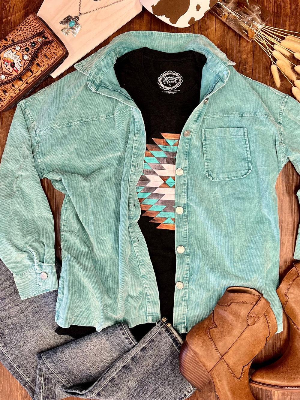 PLUS Teal Acid Wash Corduroy Shacket Product Image