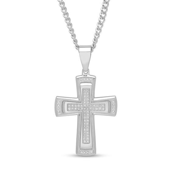 Men's 3/8 CT. T.w. Diamond Stacked Cross Pendant in Stainless Steel - 24" Product Image