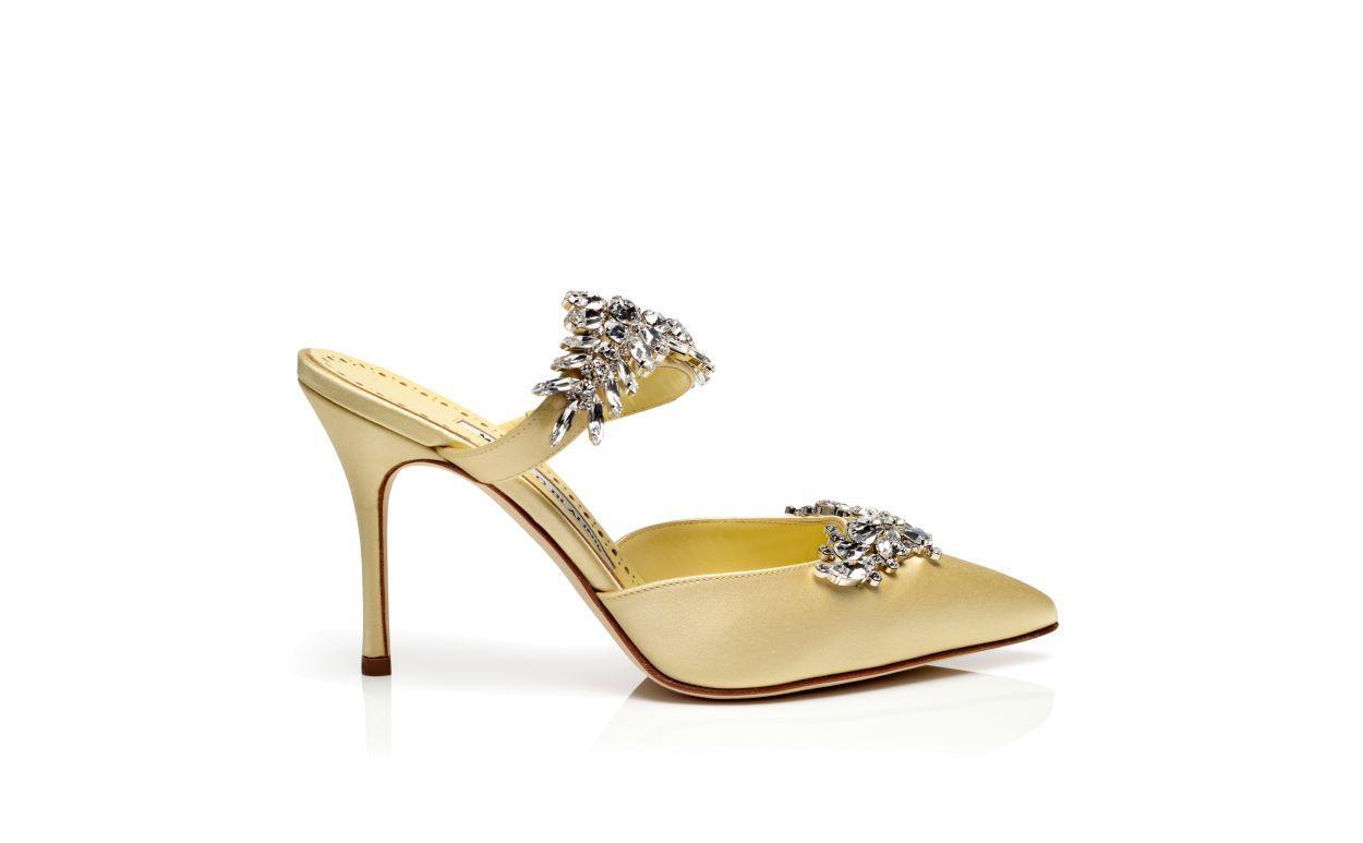 LURUM Pale Yellow Satin Crystal Embellished Mules Product Image