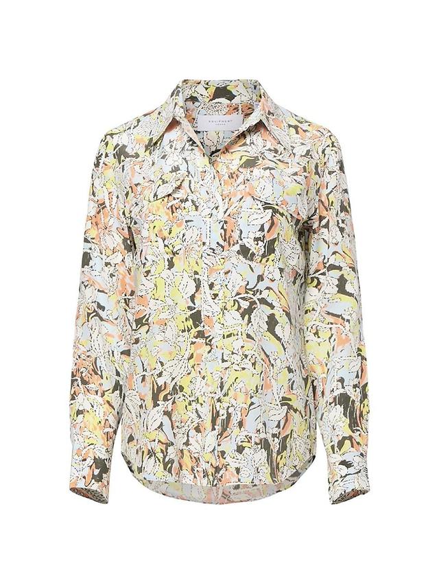 Floral-Print Button-Down Silk Shirt Product Image