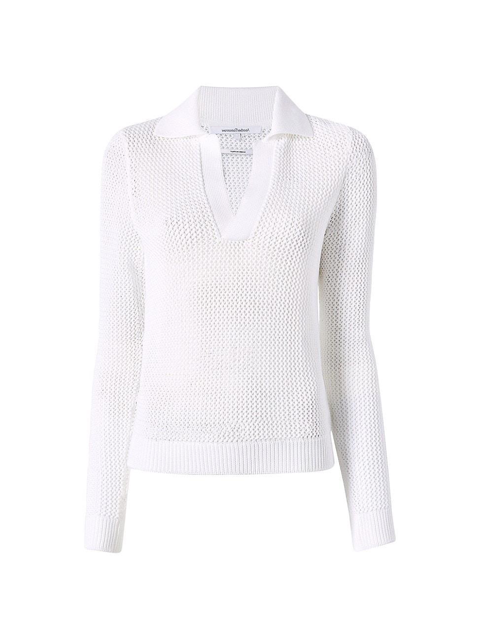 Womens Crocheted Polo Sweater Product Image