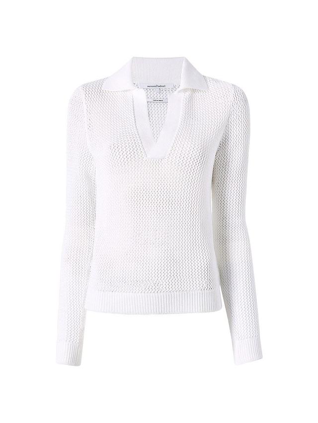 Womens Crocheted Polo Sweater - White - Size Large - White - Size Large Product Image