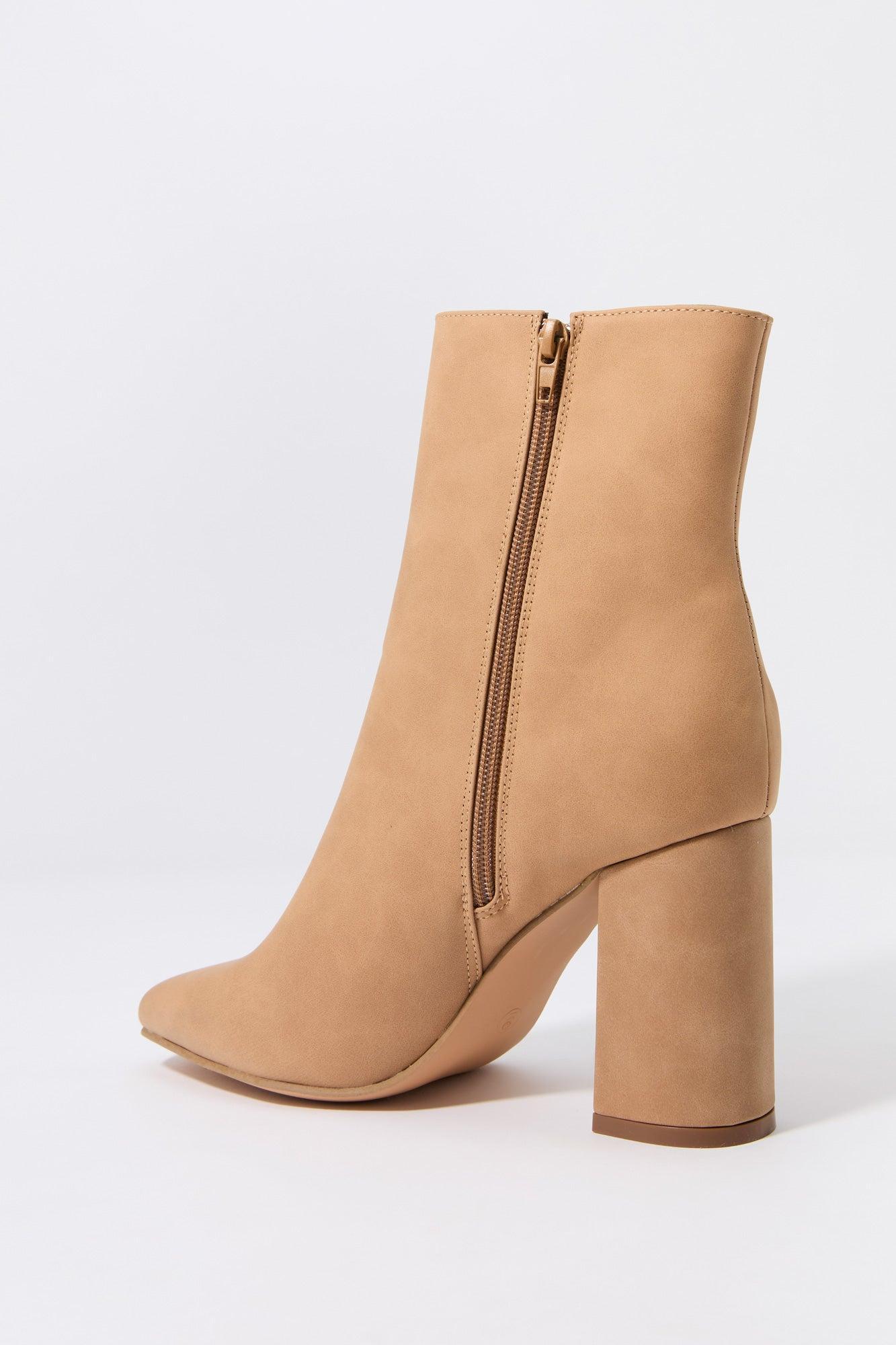 Faux Suede Square Toe Heeled Boot Female Product Image