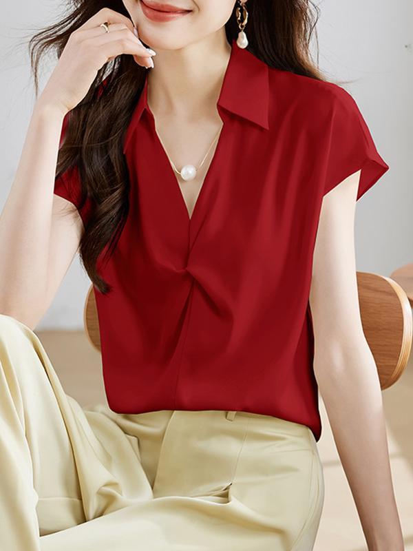 Loose Raglan Sleeve Solid Color Split-Joint Lapel Blouses&Shirts Tops Product Image