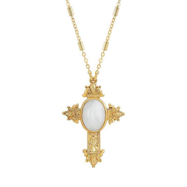 1928 Gold Tone White Quartz Cross Necklace, Womens Product Image