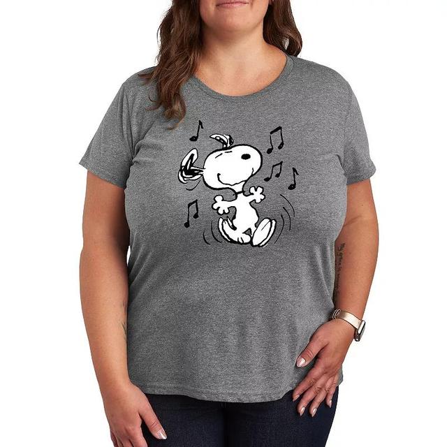 Plus Peanuts Snoopy Dancing Graphic Tee, Womens Grey Wine Product Image