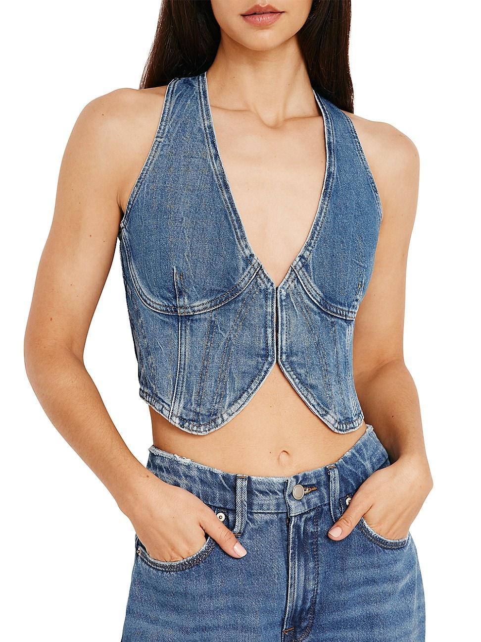 Womens Denim Vest | Indigo, Size XL | Good American by Khlo Kardashian Product Image