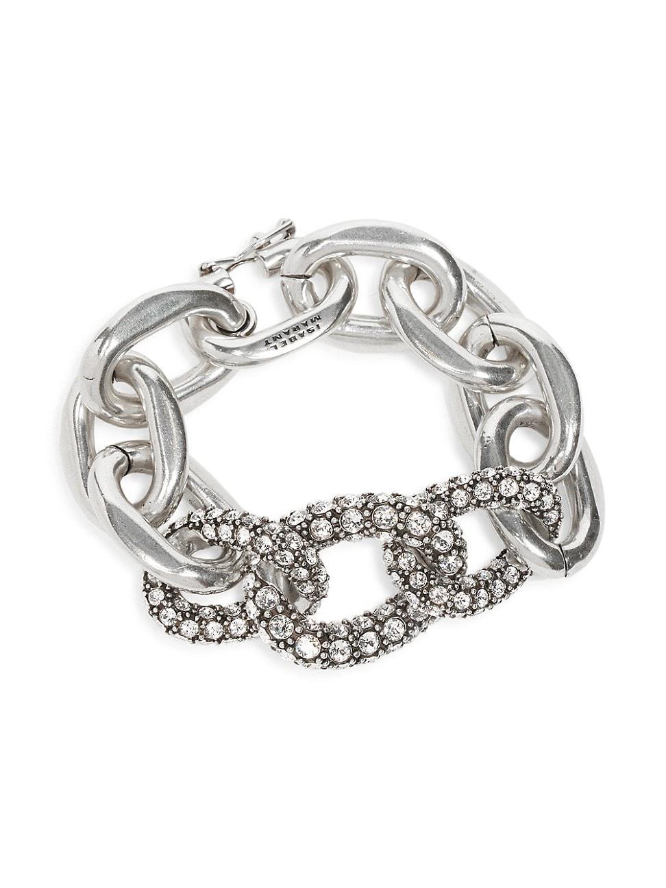 Womens Silvertone Crystal Chain-Link Bracelet Product Image