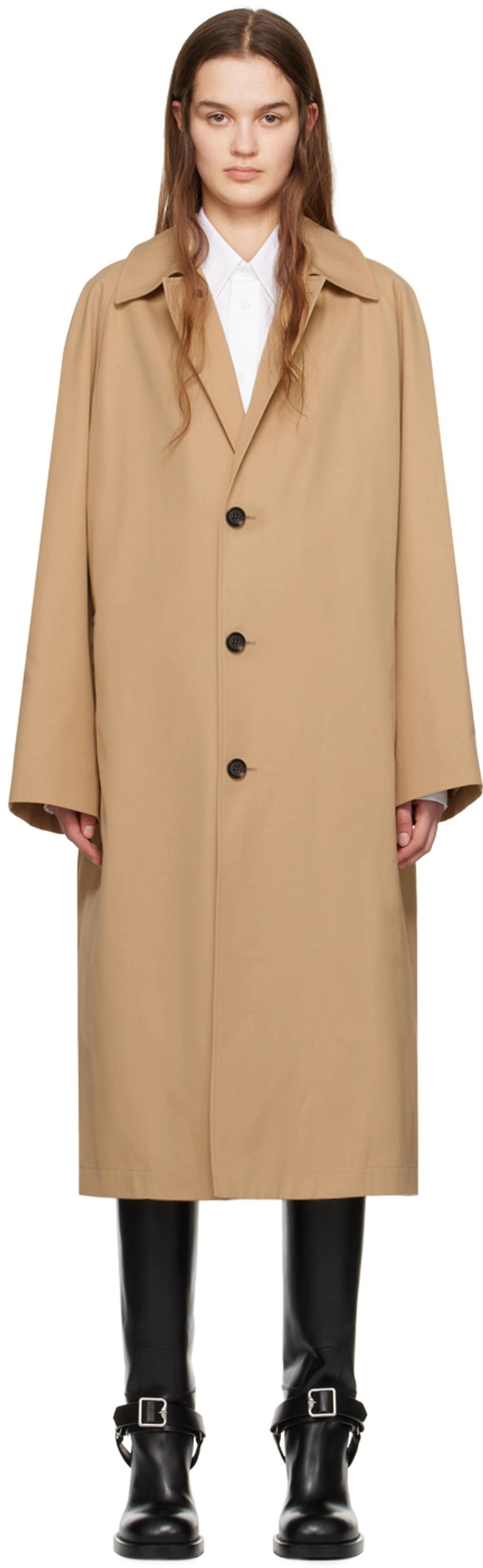 BURBERRY Tan Spread Collar Trench Coat In Flax Product Image