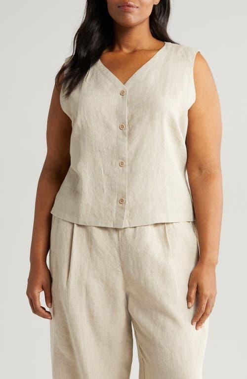 V-Neck Button-Down Organic Linen Vest Product Image