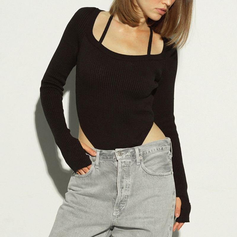 Long-Sleeve Scoop Neck Plain Bodysuit Top Product Image