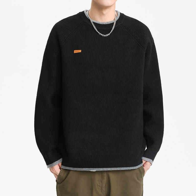 Crew Neck Contrast Trim Ribbed Sweater Product Image