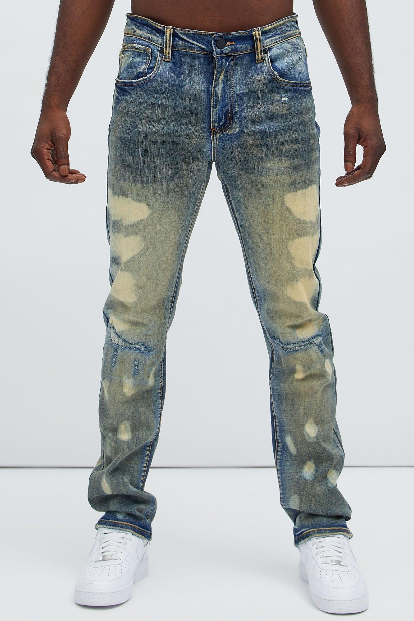 Spotted Bleached Slim Jeans - Vintage Blue Wash Product Image