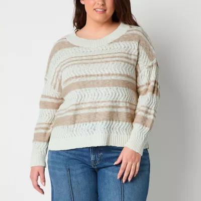 Frye and Co. Plus Womens Crew Neck Long Sleeve Striped Pullover Sweater Product Image