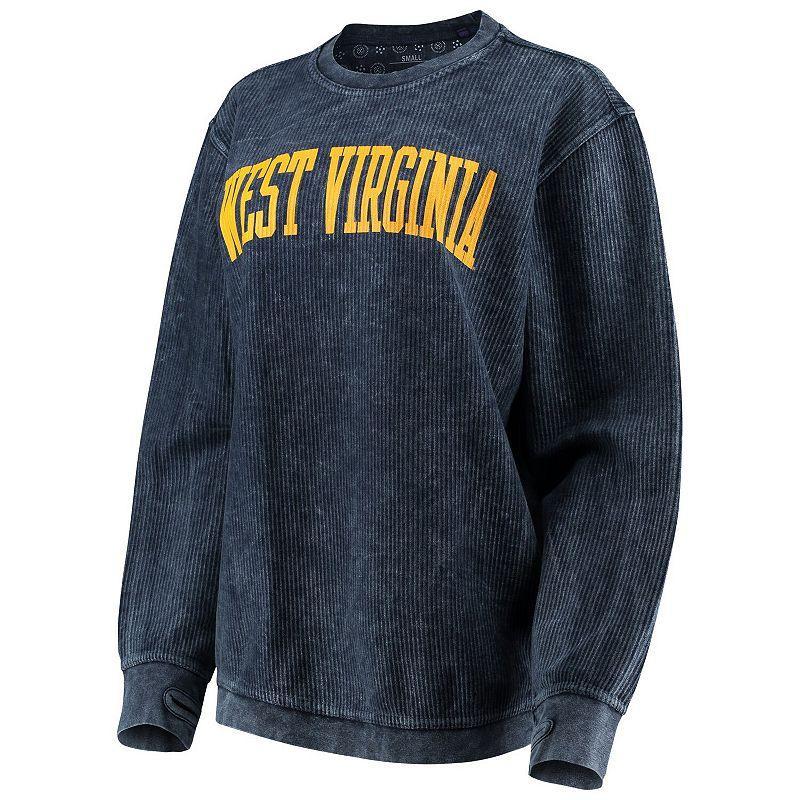 Womens Pressbox West Virginia Mountaineers Comfy Cord Vintage Wash Basic Arch Pullover Sweatshirt Blue Product Image