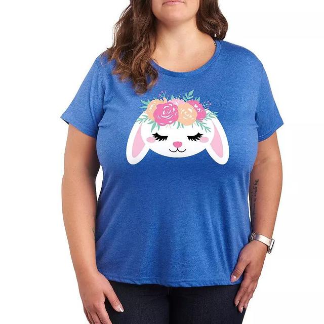 Plus Bunny Face With Flower Crown Graphic Tee, Womens Grey Royal Blue Product Image