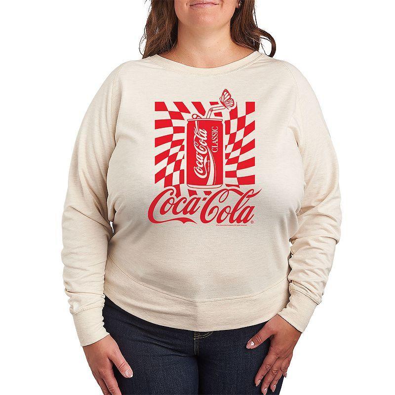 Plus Coca-Cola Warped Grid With Can Slouchy Graphic Sweatshirt, Womens Product Image