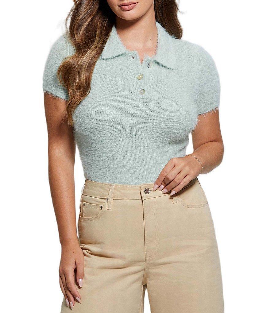 Guess Coraline Polo Short Sleeve Eyelash Sweater Product Image