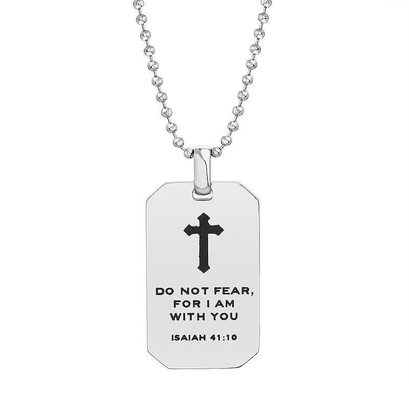 1913 Mens Stainless Steel Do Not Fear, For I Am With You Dog Tag Pendant Necklace Product Image