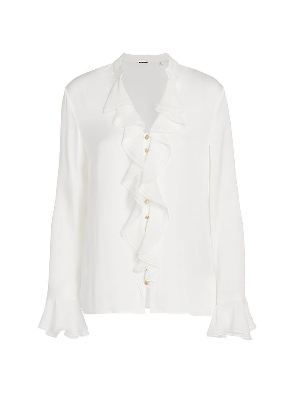 Womens Ash Ruffled Stretch Silk Blouse Product Image